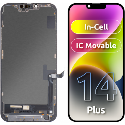 Display cu Touchscreen JK pentru Apple iPhone 14 Plus, cu Rama, Versiune LCD In-Cell IC Movable, Negru