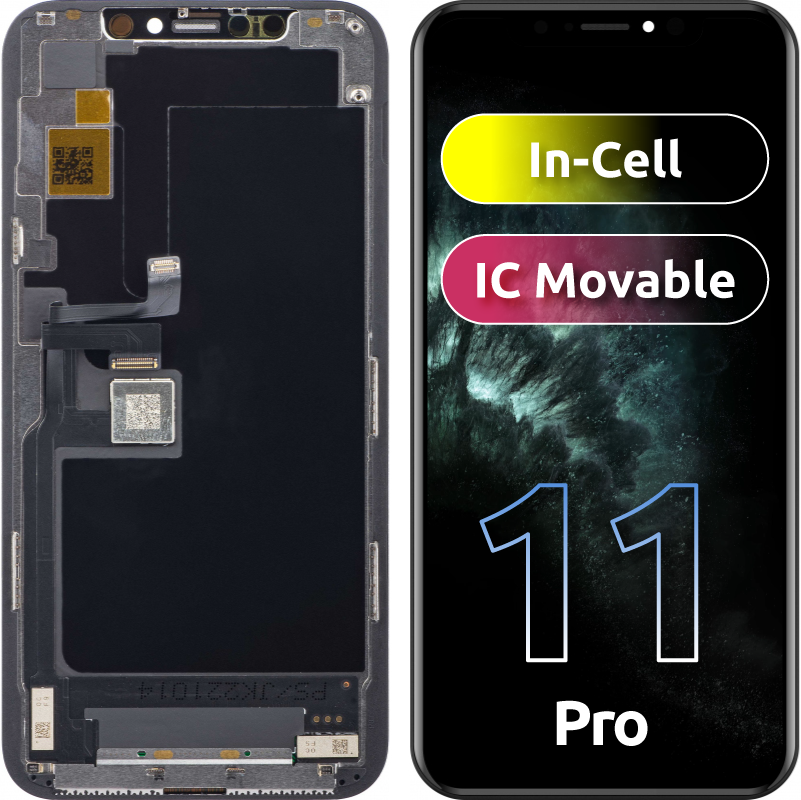 Display cu Touchscreen JK pentru Apple iPhone 11 Pro, cu Rama, Versiune LCD In-Cell IC Movable, Negru