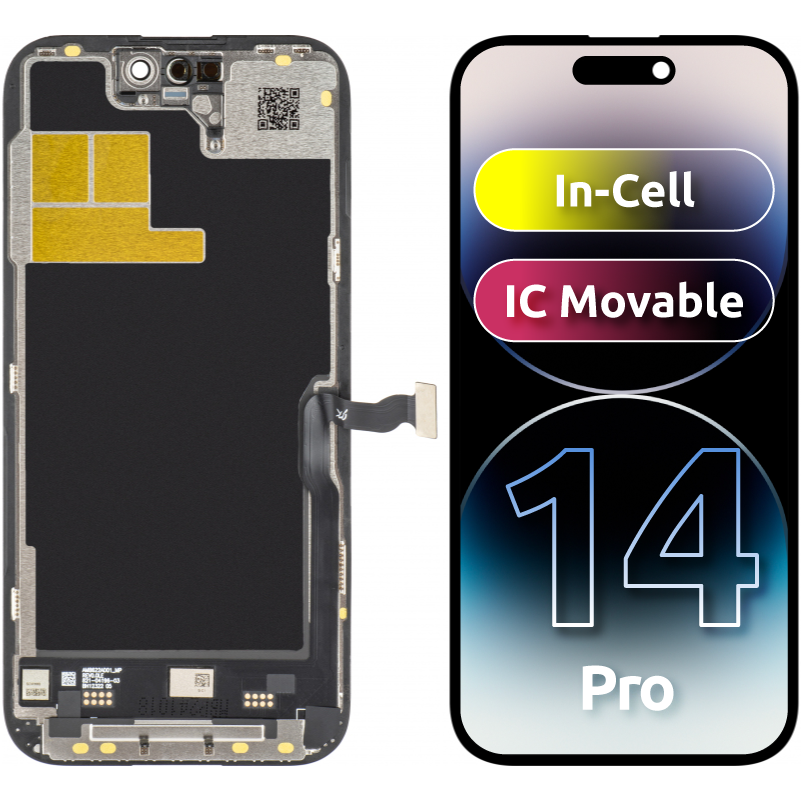 Display cu Touchscreen JK pentru Apple iPhone 14 Pro, cu Rama, Versiune LCD In-Cell IC Movable, Negru