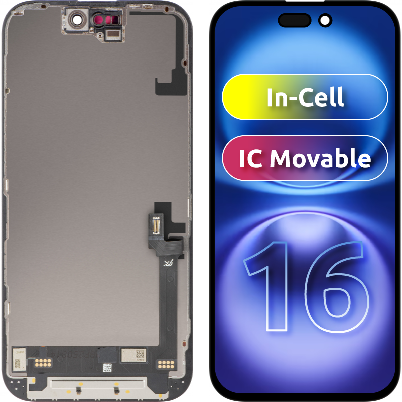 Display cu Touchscreen JK pentru Apple iPhone 16, cu Rama, Versiune LCD In-Cell IC Movable, Negru
