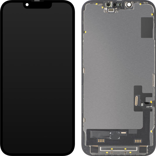 Display cu Touchscreen MP compatibil cu Apple iPhone 14, cu Rama, Versiune Soft OLED IC Movable FHD, Negru