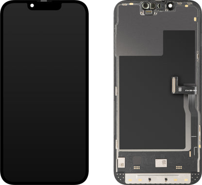 Display cu Touchscreen MP compatibil cu Apple iPhone 13 Pro, cu Rama, Versiune Soft OLED IC Movable 120Hz FHD, Negru