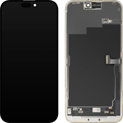 Display cu Touchscreen MP compatibil cu Apple iPhone 15 Pro Max, cu Rama, Versiune Soft OLED FHD 120Hz IC Movable, Negru