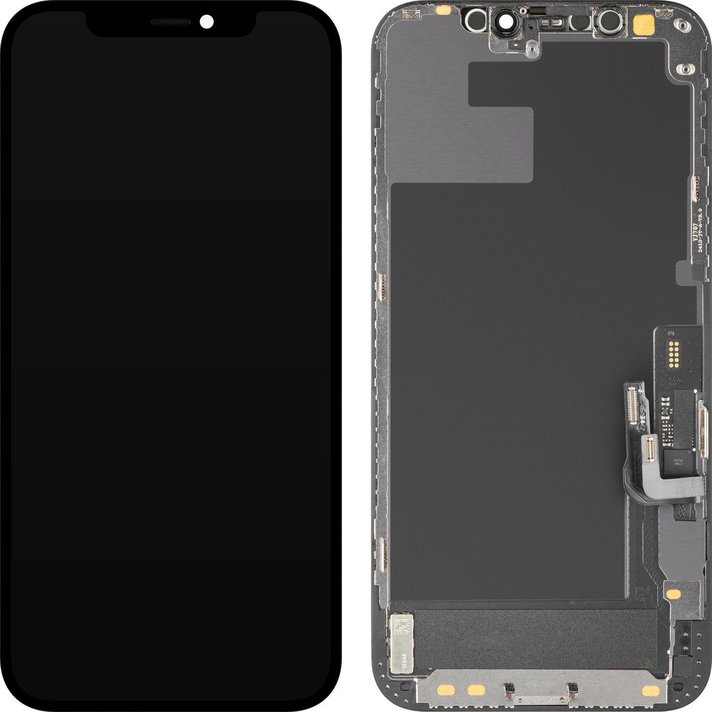 Display cu Touchscreen MP compatibil cu Apple iPhone 12 / 12 Pro, cu Rama, Versiune Soft OLED IC Movable FHD, Negru