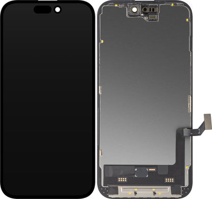 Display cu Touchscreen MP compatibil cu Apple iPhone 15, cu Rama, Versiune Soft OLED FHD IC Movable, Negru