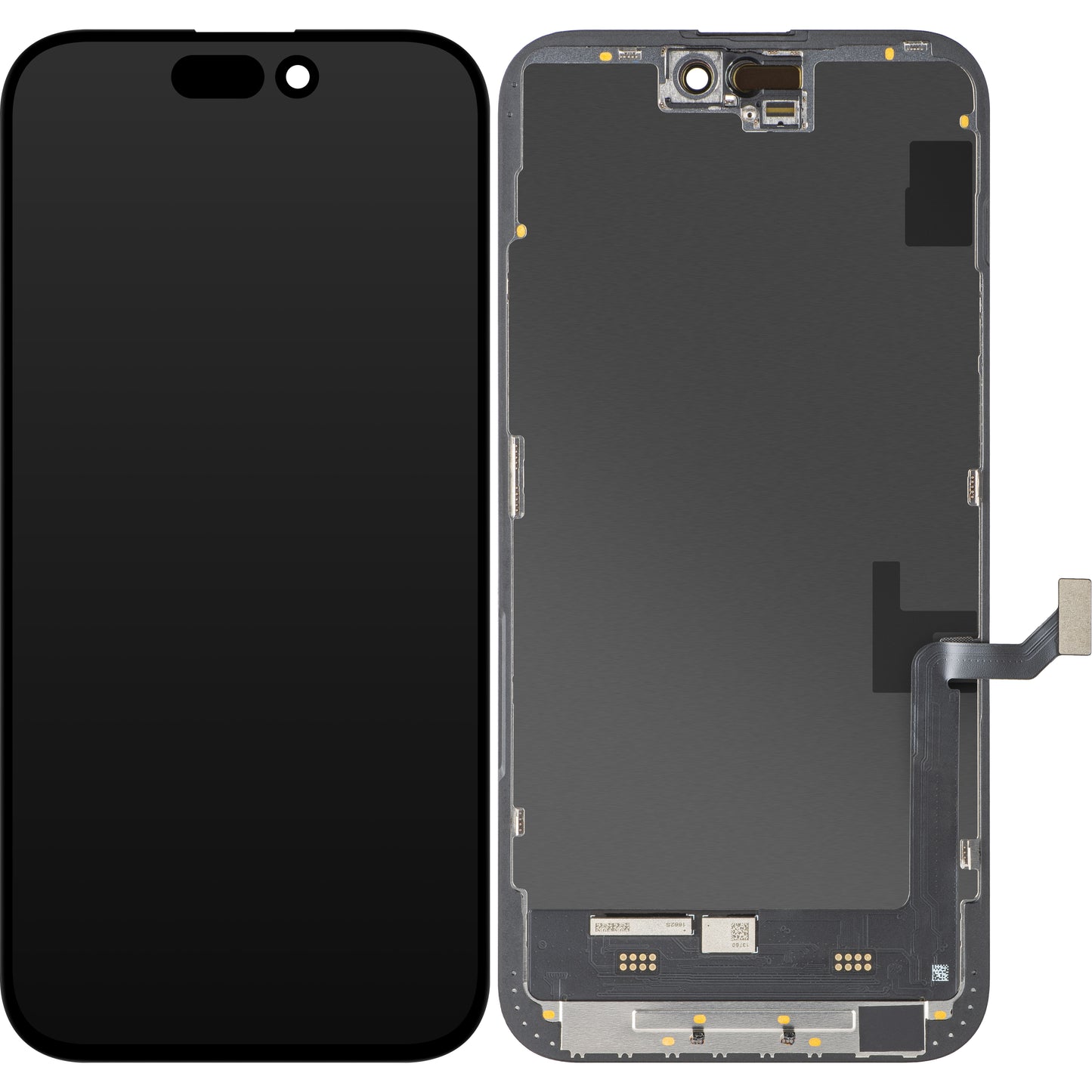 Display cu Touchscreen MP compatibil cu Apple iPhone 15 Plus, cu Rama, Versiune Soft OLED FHD IC Movable, Negru