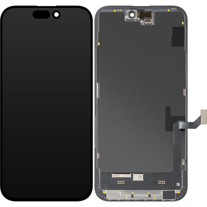 Display cu Touchscreen MP compatibil cu Apple iPhone 15 Plus, cu Rama, Versiune Soft OLED FHD IC Movable, Negru