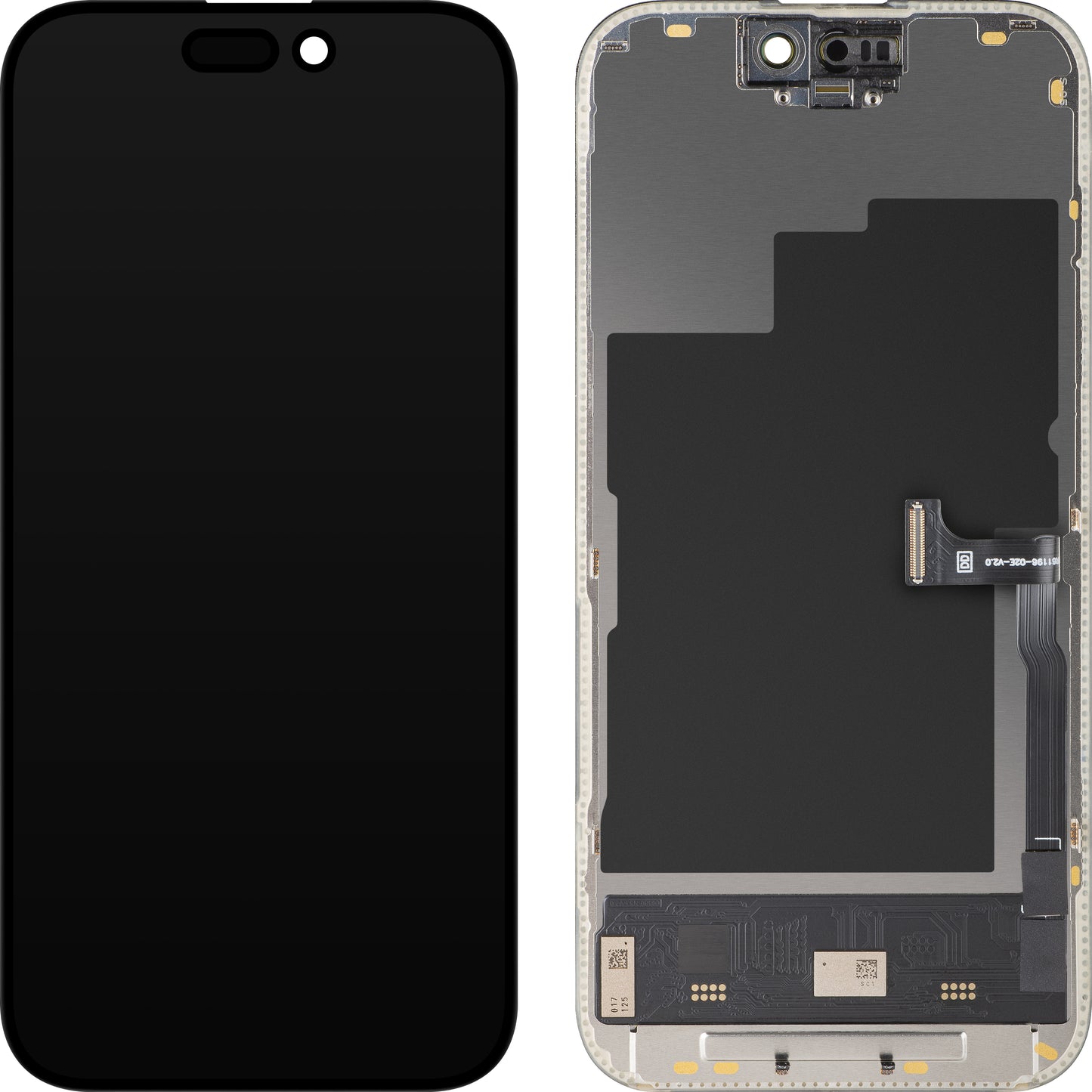 Display cu Touchscreen MP compatibil cu Apple iPhone 15 Pro, cu Rama, Versiune Soft OLED FHD 120Hz Diagnostic, Negru