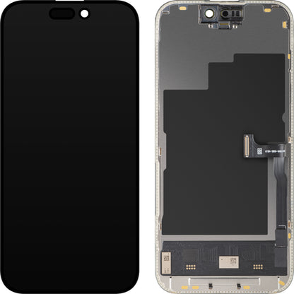 Display cu Touchscreen MP compatibil cu Apple iPhone 15 Pro, cu Rama, Versiune Soft OLED FHD 120Hz Diagnostic, Negru