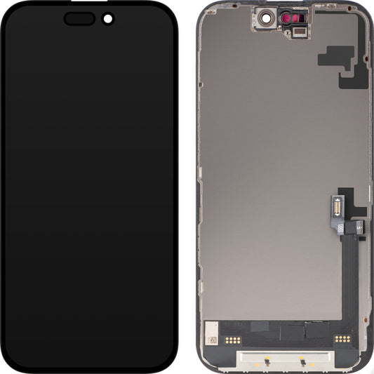 Display cu Touchscreen MP compatibil cu Apple iPhone 16, cu Rama, Versiune Soft OLED FHD Diagnostic, Negru