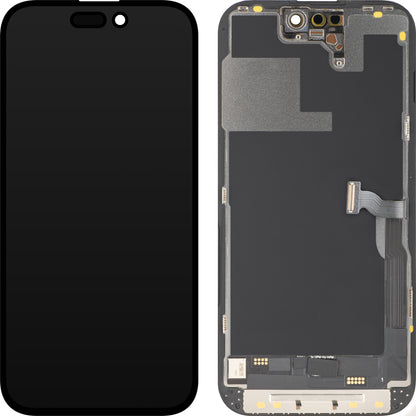 Display cu Touchscreen MP compatibil cu Apple iPhone 14 Pro, cu Rama, Versiune OLED FHD Diagnostic, Negru