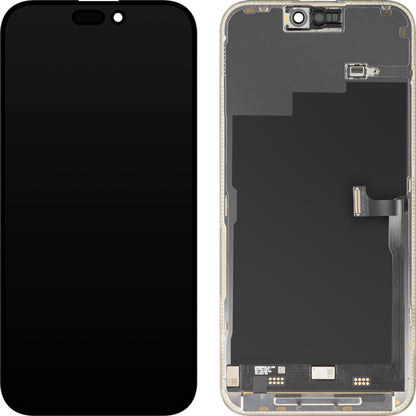 Display cu Touchscreen MP compatibil cu Apple iPhone 15 Pro Max, cu Rama, Versiune Premium Soft OLED FHD 120Hz, Negru