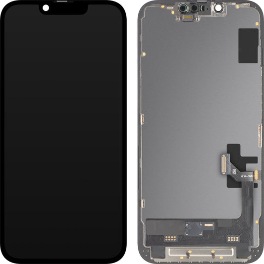 Display cu Touchscreen MP compatibil cu Apple iPhone 16e, cu Rama, Versiune Soft OLED FHD 120Hz IC Movable, Negru