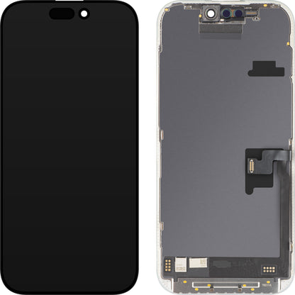 Display cu Touchscreen MP compatibil cu Apple iPhone 16 Pro, cu Rama, Versiune Soft OLED FHD 120Hz IC Movable, Negru