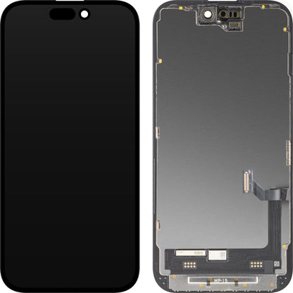 Display cu Touchscreen MP compatibil cu Apple iPhone 15, cu Rama, Versiune Premium Soft OLED FHD 120Hz Diagnostic, Negru