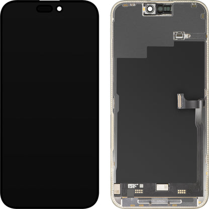 Display cu Touchscreen MP compatibil cu Apple iPhone 15 Pro Max, cu Rama, Versiune Premium Soft OLED FHD 120Hz Diagnostic, Negru