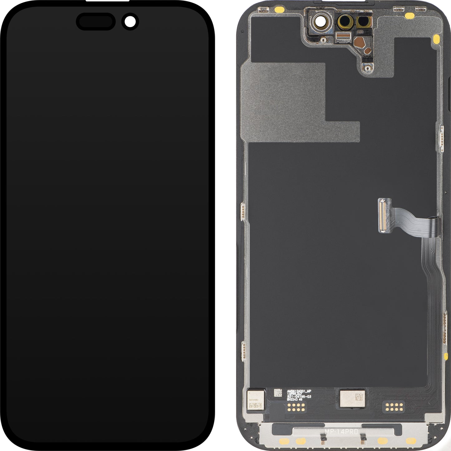 Display cu Touchscreen MP compatibil cu Apple iPhone 14 Pro, cu Rama, Versiune Premium Soft OLED FHD 120Hz Diagnostic, Negru