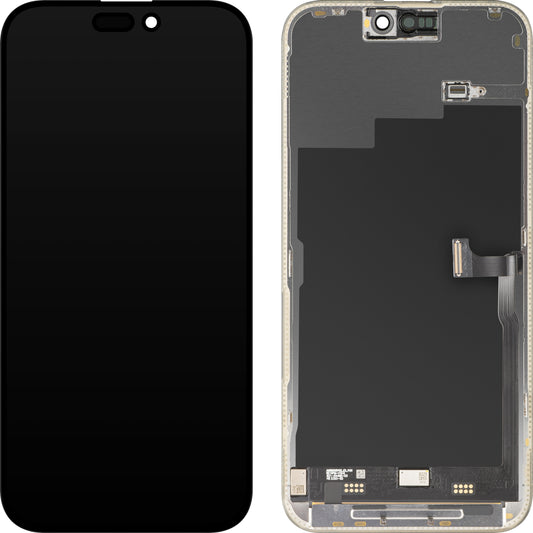 Display cu Touchscreen MP compatibil cu Apple iPhone 15 Pro Max, cu Rama, Versiune Premium Soft OLED FHD 120Hz, Negru, Resigilat