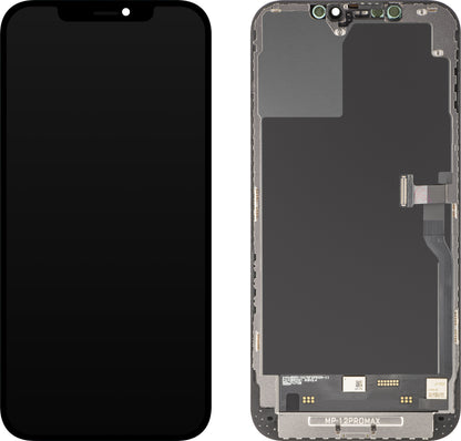 Display cu Touchscreen MP compatibil cu Apple iPhone 12 Pro Max, cu Rama, Versiune Soft OLED FHD Diagnostic, Negru