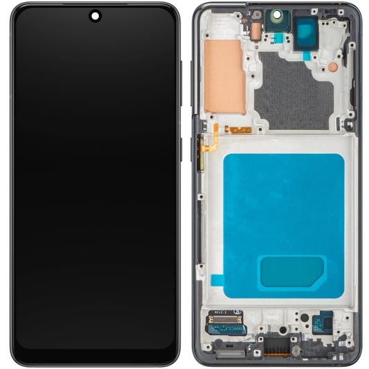 Display cu Touchscreen MP compatibil cu Samsung Galaxy S21 5G G991, cu Rama, Negru, Resigilat