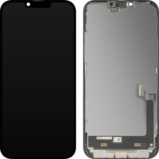 Display cu Touchscreen MP compatibil cu Apple iPhone 14 Plus, cu Rama, Versiune Premium Soft OLED FHD 120Hz Diagnostic, Negru