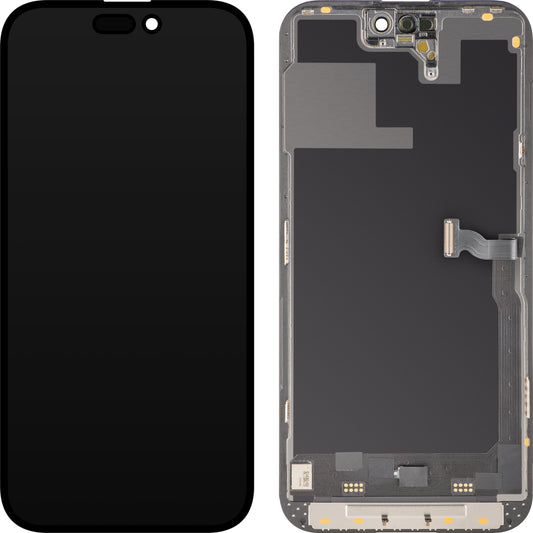 Display cu Touchscreen MP compatibil cu Apple iPhone 14 Pro, cu Rama, Versiune Soft OLED 120Hz FHD Diagnostic, Negru, Swap