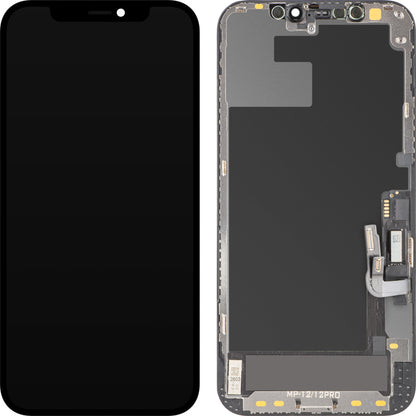 Display cu Touchscreen MP compatibil cu Apple iPhone 12 / 12 Pro, cu Rama, Versiune Soft OLED FHD Diagnostic, Negru