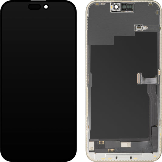 Display cu Touchscreen MP compatibil cu Apple iPhone 15 Pro Max, cu Rama, Versiune OLED FHD Diagnostic, Negru, Resigilat