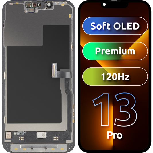Display cu Touchscreen MP compatibil cu Apple iPhone 13 Pro, cu Rama, Versiune Premium Soft OLED FHD 120Hz, Negru