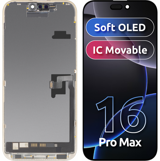 Display cu Touchscreen MP compatibil cu Apple iPhone 16 Pro Max, cu Rama, Versiune Soft OLED FHD IC Movable, Negru