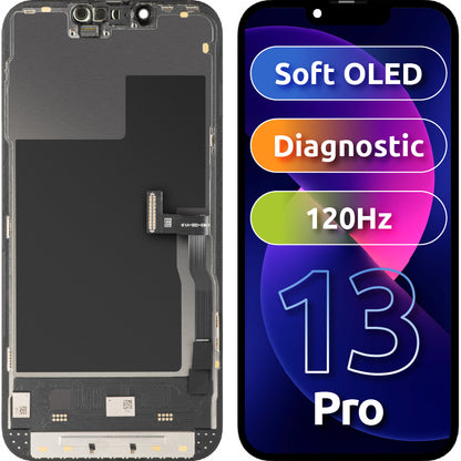Display cu Touchscreen MP compatibil cu Apple iPhone 13 Pro, cu Rama, Versiune Soft OLED 120Hz FHD Diagnostic, Negru