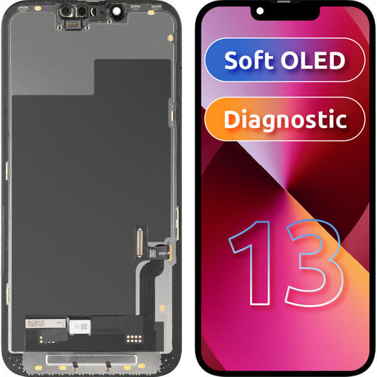 Display cu Touchscreen MP compatibil cu Apple iPhone 13, cu Rama, Versiune Soft OLED FHD Diagnostic, Negru