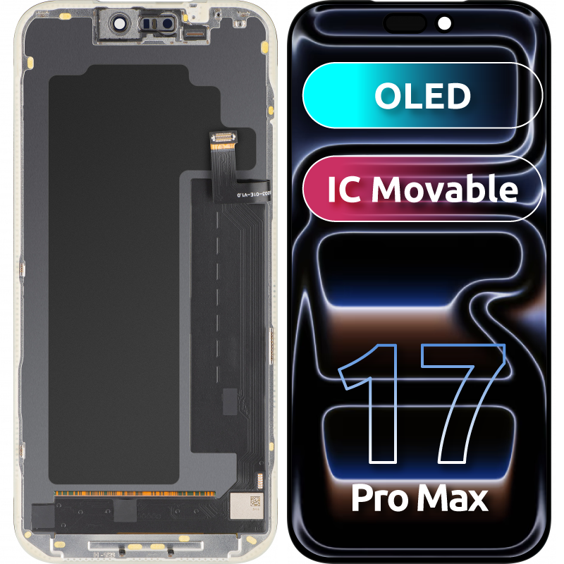 Display cu Touchscreen MP compatibil cu Apple iPhone 17 Pro Max, cu Rama, Versiune OLED FHD IC Movable, Negru