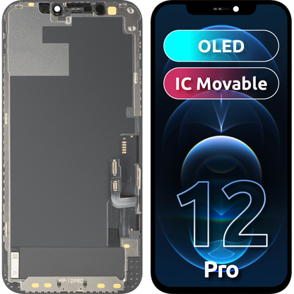 Display cu Touchscreen MP compatibil cu Apple iPhone 12 / 12 Pro, cu Rama, Versiune OLED FHD IC Movable, Negru