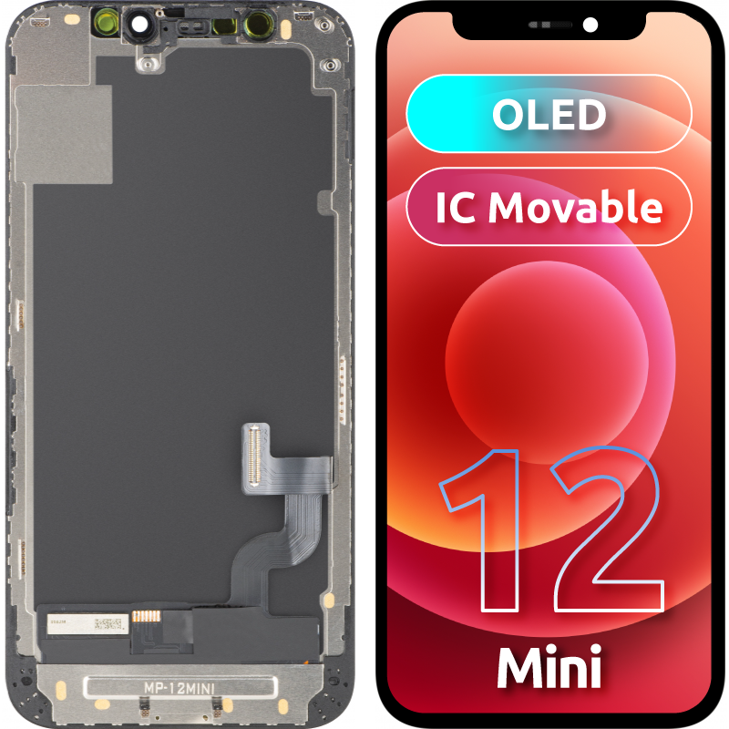 Display cu Touchscreen MP compatibil cu Apple iPhone 12 mini, cu Rama, Versiune OLED FHD IC Movable, Negru