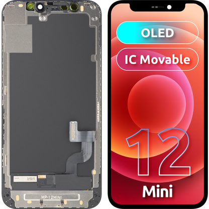 Display cu Touchscreen MP compatibil cu Apple iPhone 12 mini, cu Rama, Versiune OLED FHD IC Movable, Negru