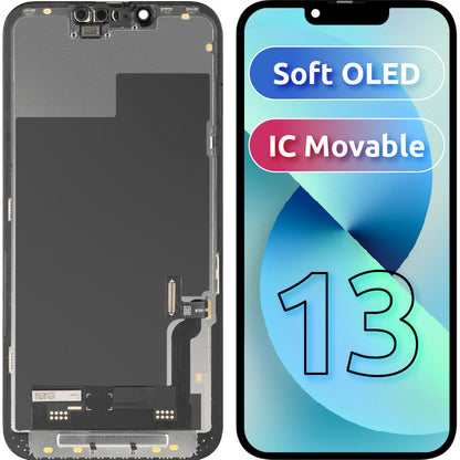 Display cu Touchscreen MP compatibil cu Apple iPhone 13, cu Rama, Versiune Soft OLED IC Movable FHD, Negru