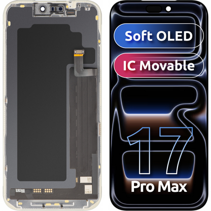 Display cu Touchscreen MP compatibil cu Apple iPhone 17 Pro Max, cu Rama, Versiune Soft OLED FHD IC Movable, Negru