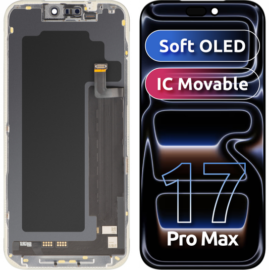 Display cu Touchscreen MP compatibil cu Apple iPhone 17 Pro Max, cu Rama, Versiune Soft OLED FHD IC Movable, Negru