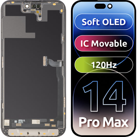 Display cu Touchscreen MP compatibil cu Apple iPhone 14 Pro Max, cu Rama, Versiune Soft OLED IC Movable 120Hz FHD, Negru