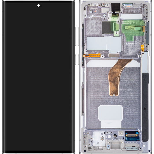 Display cu Touchscreen Samsung Galaxy S22 Ultra 5G S908, cu Rama, Alb, Service Pack GH82-27488C