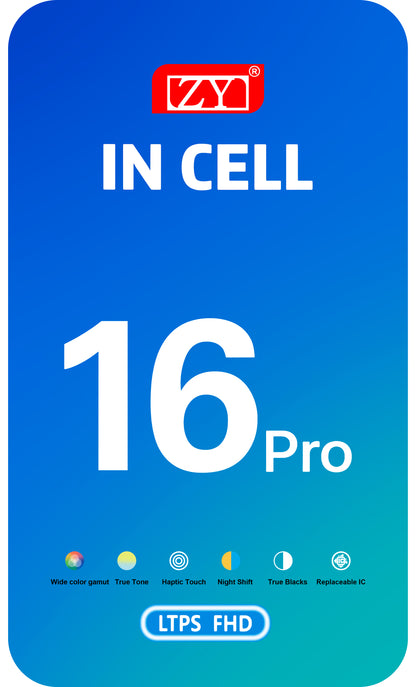 Display cu Touchscreen ZY pentru Apple iPhone 16 Pro, cu Rama, Versiune LCD In-Cell IC Movable, Negru