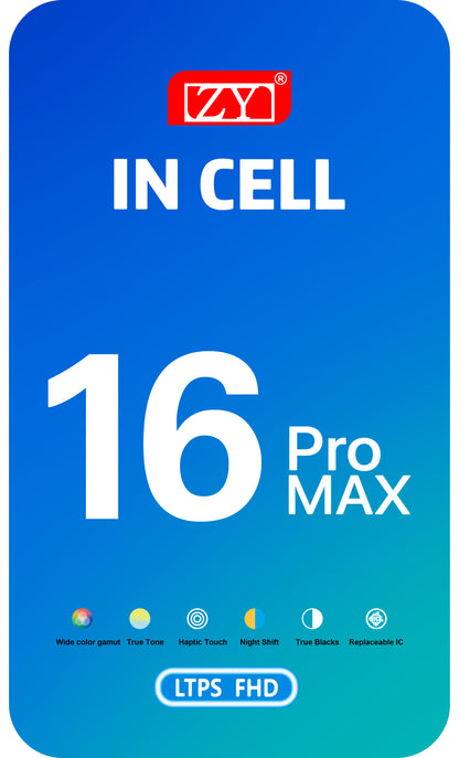 Display cu Touchscreen ZY pentru Apple iPhone 16 Pro Max, cu Rama, Versiune LCD In-Cell IC Movable, Negru