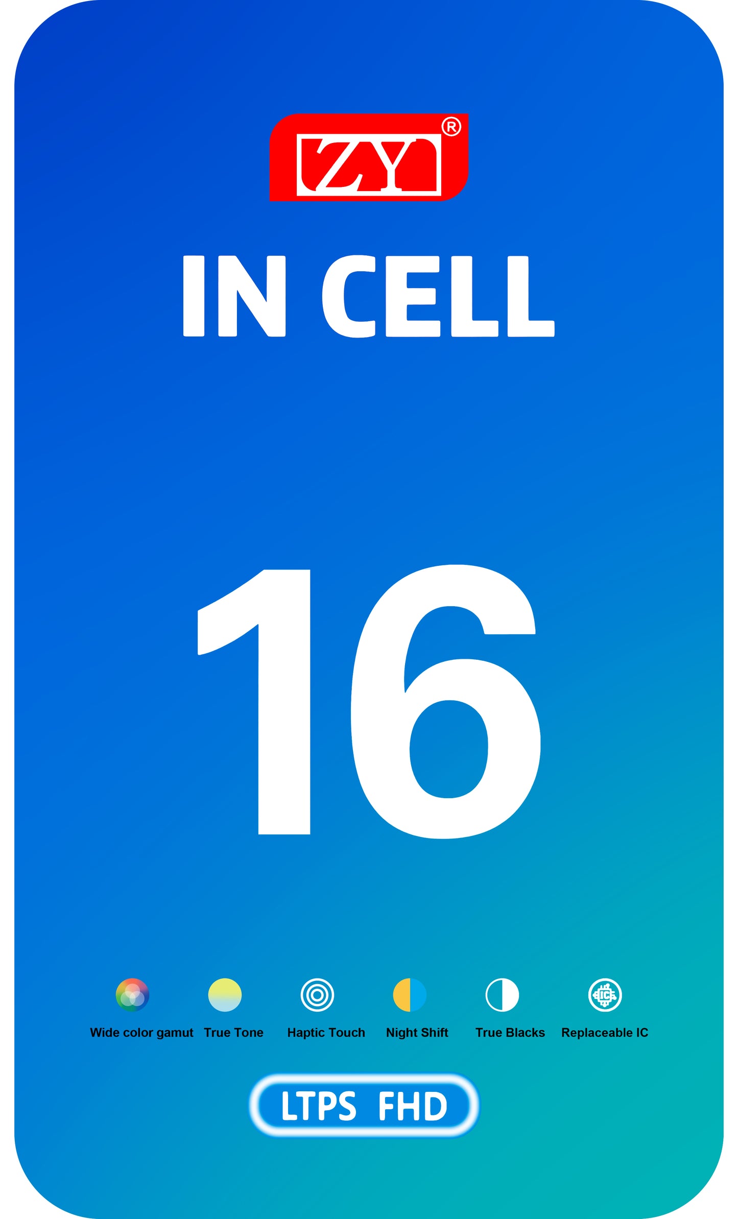 Display cu Touchscreen ZY pentru Apple iPhone 16, cu Rama, Versiune LCD In-Cell IC Movable, Negru