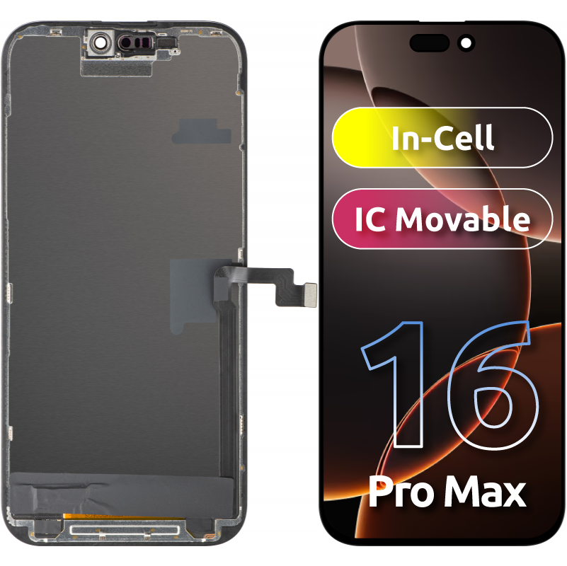 Display cu Touchscreen ZY pentru Apple iPhone 16 Pro Max, cu Rama, Versiune LCD In-Cell IC Movable, Negru