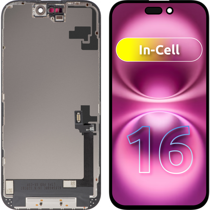 Display cu Touchscreen ZY pentru Apple iPhone 16, cu Rama, Versiune LCD In-Cell, Negru