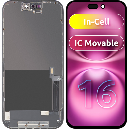 Display cu Touchscreen ZY pentru Apple iPhone 16, cu Rama, Versiune LCD In-Cell IC Movable, Negru