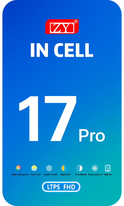 Display cu Touchscreen ZY pentru Apple iPhone 17 Pro, cu Rama, Versiune LCD In-Cell IC Movable, Negru