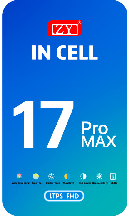 Display cu Touchscreen ZY pentru Apple iPhone 17 Pro Max, cu Rama, Versiune LCD In-Cell IC Movable, Negru