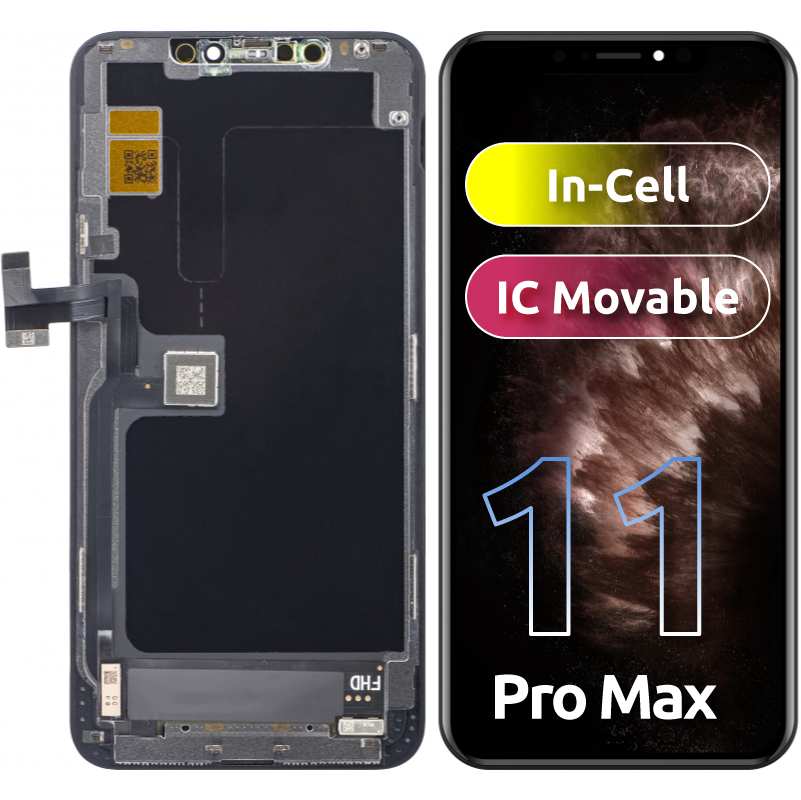 Display cu Touchscreen ZY pentru Apple iPhone 11 Pro Max, cu Rama, Versiune LCD In-Cell IC Movable, Negru